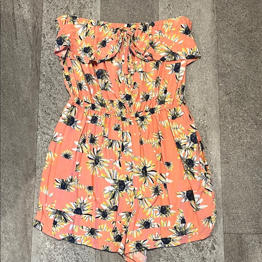 Pink floral romper with pockets